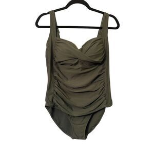 Mycoco Women's Twist Front Tankini Swimsuit Green Size 12 Standard